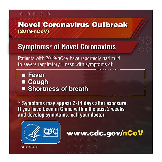 Novel Coronavirus symptoms: fever, cough, shortness of breath